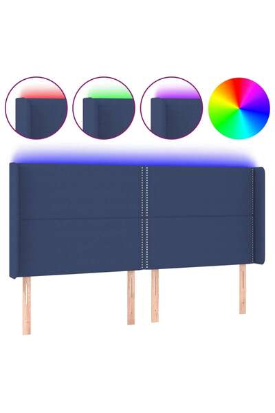 vidaxl Tăblie de pat cu LED, albastru, 203x16x118/128 cm, textil