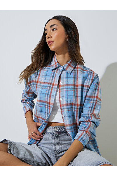 Styli Blue Plaid Long Sleeve Casual Shirt