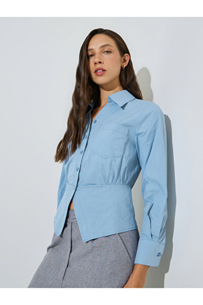 Styli Blue Long Sleeve Gathered Waist Shirt