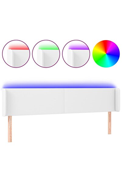 vidaxl Tăblie de pat cu LED, alb, 203x16x78/88 cm, piele ecologică