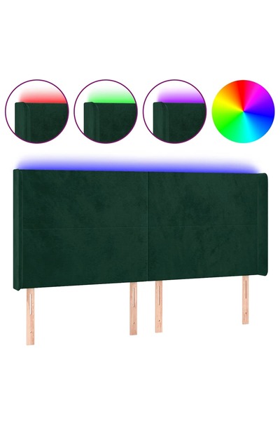 vidaxl Tăblie de pat cu LED, verde închis, 183x16x118/128 cm, catifea