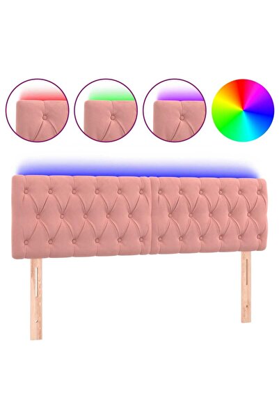 vidaxl Tăblie de pat cu LED, roz, 160x7x78/88 cm, catifea