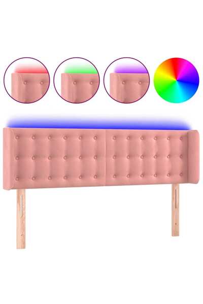 vidaxl Tăblie de pat cu LED, roz, 147x16x78/88 cm, catifea