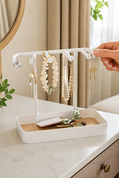Generic 1 Wooden Jewelry Organizer Stand Necklace Earring Holder Desktop Remo...