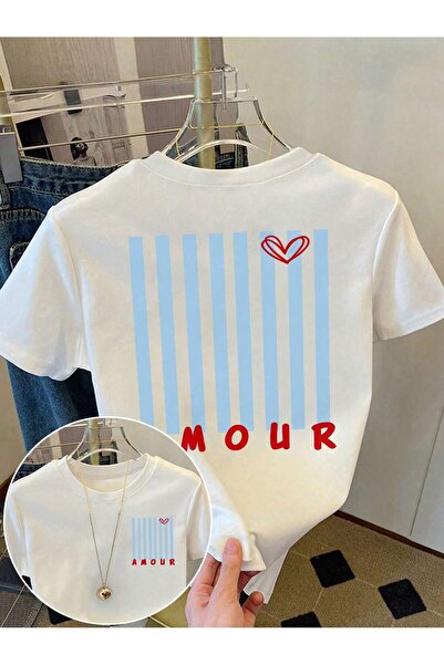SVART WEAR Καλοκαιρινό μπλουζάκι με στάμπα Amour, μεγάλου μεγέθους, με λαιμόκ...