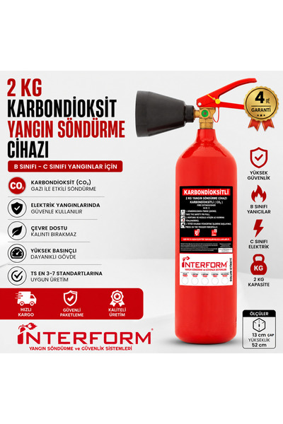 İNTERFORM YANGIN SÖNDÜRME VE GÜVENLİK SİSTEMLERİ 2 KG Karbondioksit Gazlı Yan...