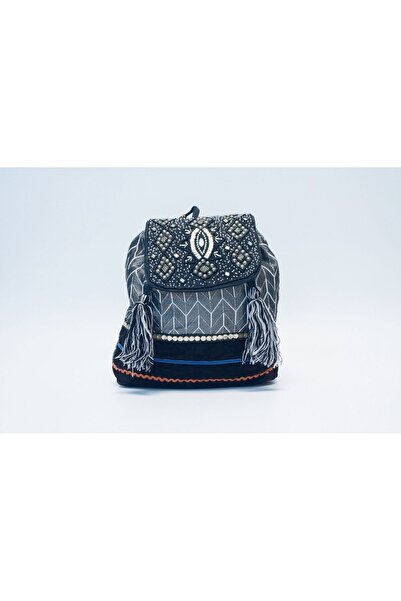 MILANO COLLECTION Rucsac boho gri matlasat, brodat manual, bun de plajă
