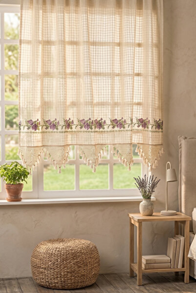 morlina home Kanaviçeli Dantelli Otantik Buldan İşi Pamuklu Dekoratif Salon M...