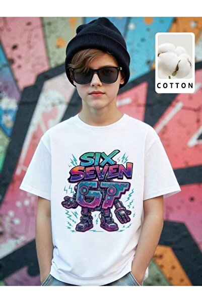 SVART WEAR تي شيرت Six Seven 67 مطبوع برقبة دائرية 100% قطن وأكمام قصيرة للأط...