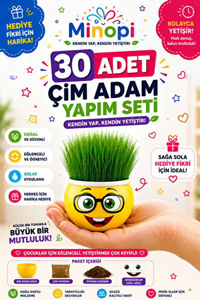 Minopi 30 Kutu Emoji Çim Adam Yapım Seti Okul Eğitici Deney Seti Çim Adam Seti
