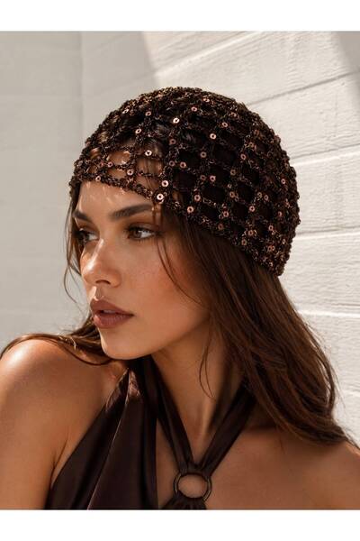 S&D ÇARŞİ Handmade Sequined Mesh Hair Cap Beach Accessory