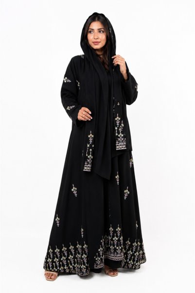 Anaqa Abaya Crepe Cobra Abaya Full Gold Embroidery