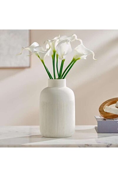 PAN HOME Roa Ceramic Ribbed Decor Vase 12.5x12.5x20cm - Beige