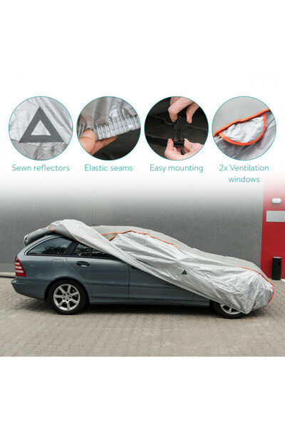 Navaris Husă auto XL 570 x 203 x 119 cm, 3 straturi, impermeabilă, rezistentă la grindină, husă de depozitare, 48112.4