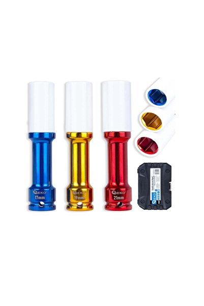 GEKO Set de 3 chei tubulare de impact pentru jante, 17 mm, 19 mm, 21 mm, G 10509