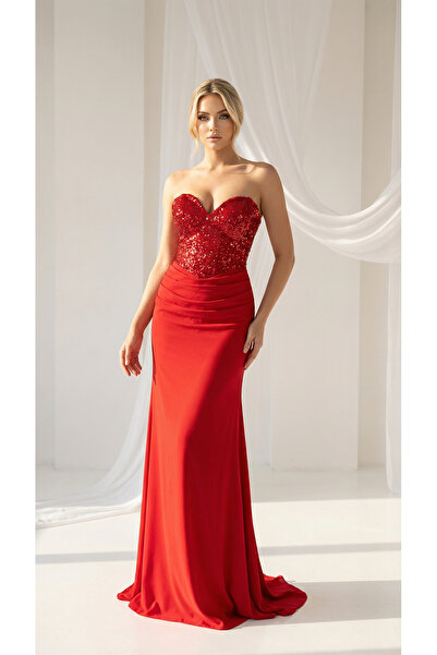 holie dress STRAPLEZ PUL PAYETLİ SATEN UZUN ABİYE ELBİSE BALIK KESİM NİŞAN DA...