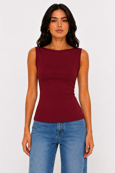 Zylen Bodycon Ribbed Boat Neck Blouse