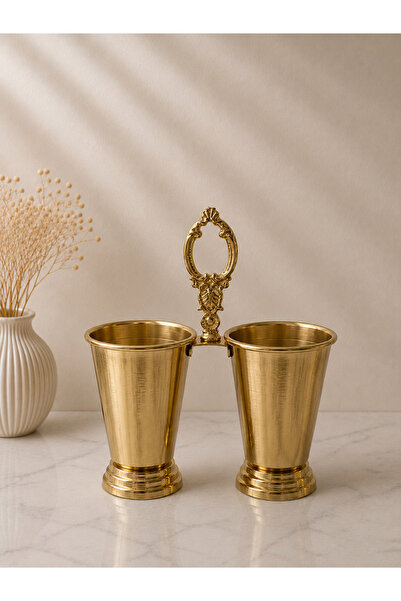 TrendBanyoMutfak Gold Metal Double Compartment Spoon Holder |   Countertop Cu...