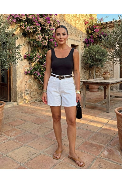 Dila Sayan Boutique Kadın Yüksek Bel Cepli Denim Rahat Kesim Şort