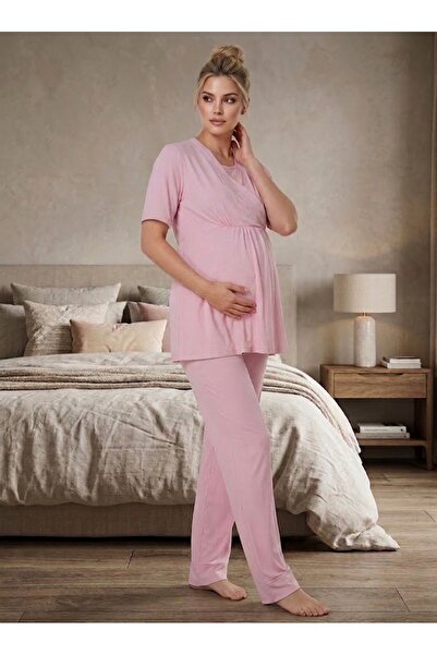 Pelin Women's New Season 2-Piece Maternity Pajama Set with Powder Breastfeedi...
