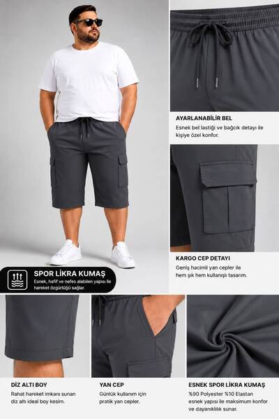 SEWANO Men's Lycra Plus Size Fabric Cargo Pocket Bermuda Capri