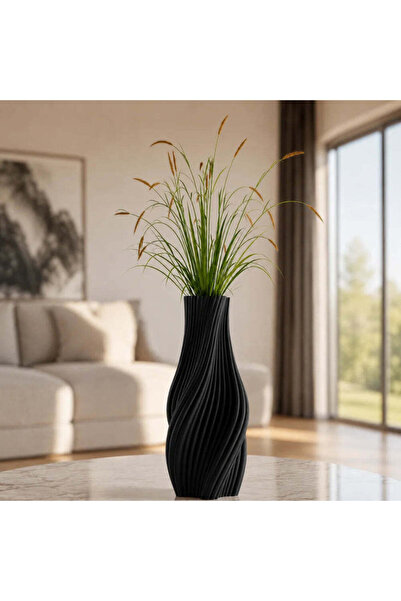 OEM Vaza negru mat, 20 cm, cu forma alungita si model rasucit, ideala pentru ...