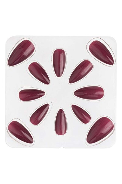 CATIANO Unghii false cu adeziv, model Bordo Lucioase Almond, 12 buc