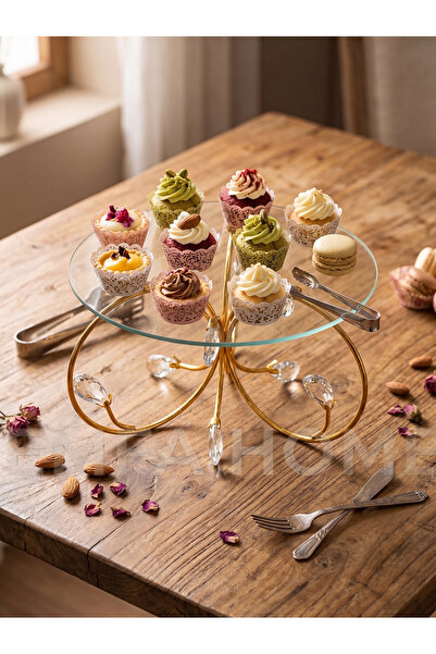 EMFA HOME Gold Crystal Stone Cake Stand, Stylish Glass Presentation Stand, - ...