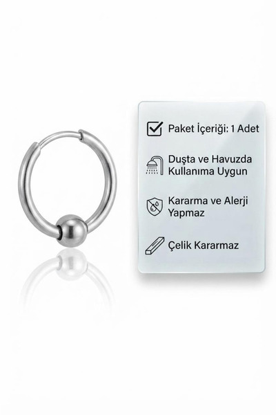 Blisse Piercing Silver Color Ball Detailed Surgical Steel Hoop Earring