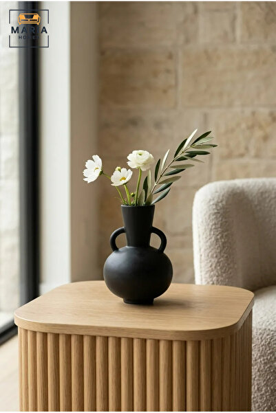 MARIA HOMES Modern Black Ceramic Decorative Vase with Dual Handle Design, Sma...