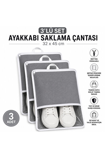 Melisa tekstil 3'lü Ayakkabı Saklama Çantası Valiz İçi Düzenleyici Organizer ...