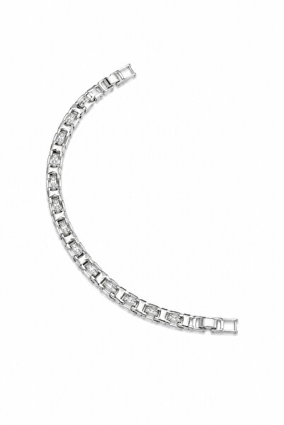 Balenbi Jewelry Silver Color Baguette Zircon Stone Detailed Stainless Steel W...
