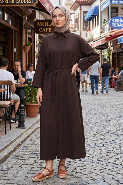 Modestim Tesettür Kadın Gömlek Yaka Boydan Düğmeli Geniş Manşetli Dabıl Kumaş...