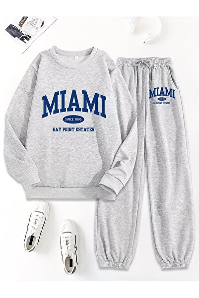 macklin Unisex Men's and Women's Miami Printed 3 Thread Crew Neck Sweatshirt Set