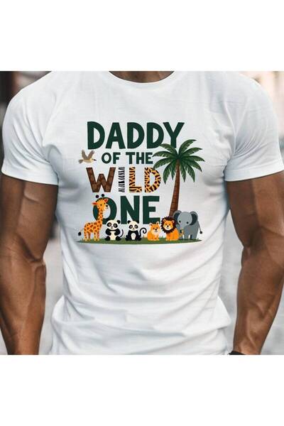 45 BPM تي شيرت رجالي بطبعة حيوانات "Daddy of the Wild One" - تي شيرت صيفي خفي...