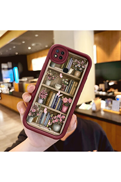 PATTERNOVA Redmi 9C/10A Uyumlu Retro kitap rafı ve kiraz çiçeği silikon telef...