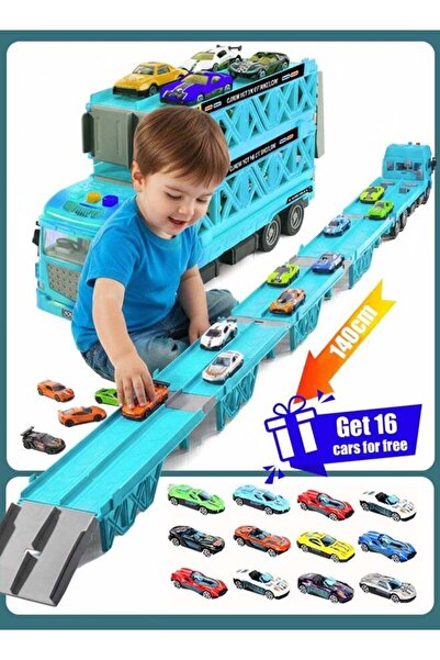 Joudiplay Race Car Track Toy Truck Toy with Slots & Foldable Race Tracks Tran...