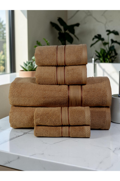 Baltic Linen - 6 Pcs Towel Set, VELURA, 100% Cotton, 550 GSM, Beige, 2pcs Bat...