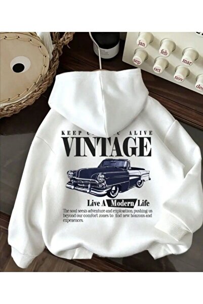 classy moda Unisex Back Car Printed Hooded 3-Thread Combed Cotton Sweatshirt