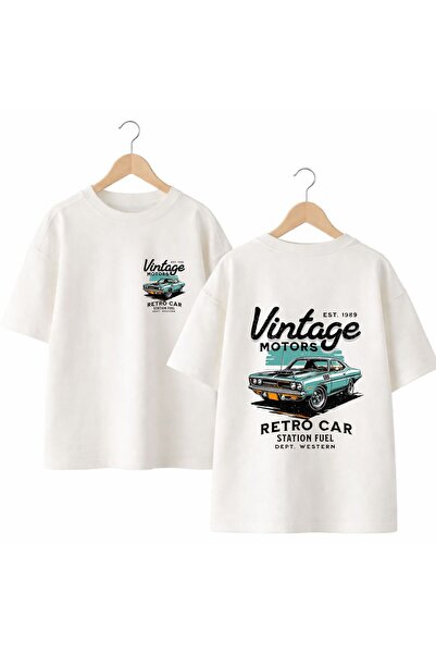 playwear Vitange Motors Back and Front Chest Printed 100% Cotton Oversize Loo...