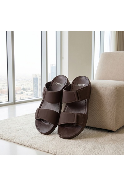 Chyfly Men's PU Leather Double Strap Sandals Summer Non-Slip Flat Slippers Ca...