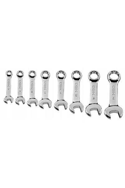 NEO Tools Set nou de chei fixe cu cap plat și inel 8-19 mm, scurte, 8 piese +...