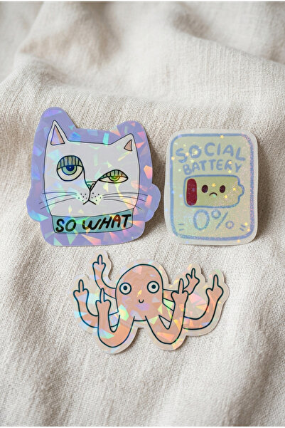 Plumie Hologramlı Laminasyonlu Eğlenceli Mood Sticker Seti 3’lü | Laptop, Def...