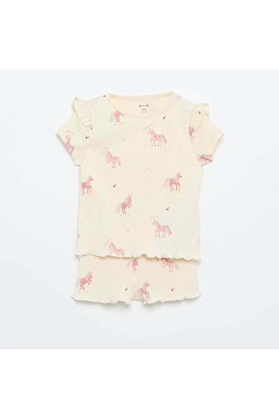 KIABI 2-piece short pointelle knit pajama set BEIGE