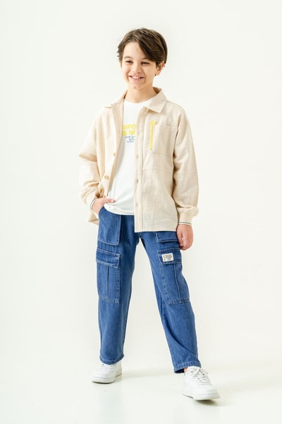ww waka waka kids store Linen Shirt, Undershirt, Cargo Pants 3-Piece Boys' Set