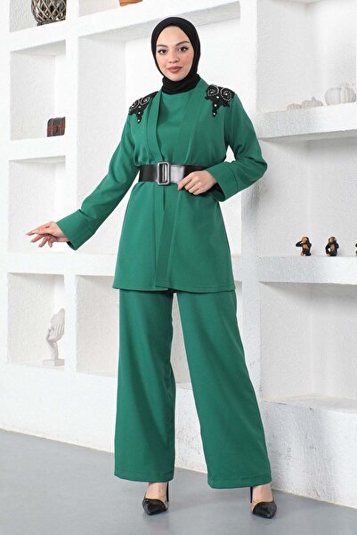Missvalle Lace Detailed Jumpsuit Set Emerald 19003