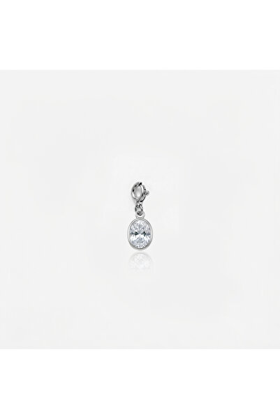 Silveranka 925 Ayar Gümüş Oval Beyaz Taşlı Charm - Kolye Ucu