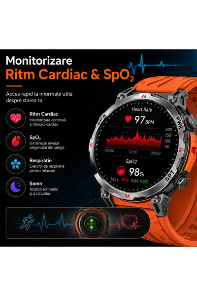 OEM Ceas smartwatch sport cu GPS ecran AMOLED 1.56 inch 480x480, 680 mAh, 3ATM
