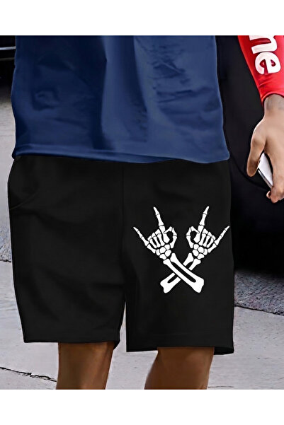Toum Rock Metal Music Vintage Printed Black Shorts