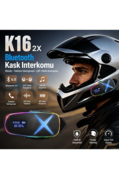 ErturkStore K16 2X Bluetooth Motosiklet Kask Interkomu Bluetooth 6.0 Çift Yön...